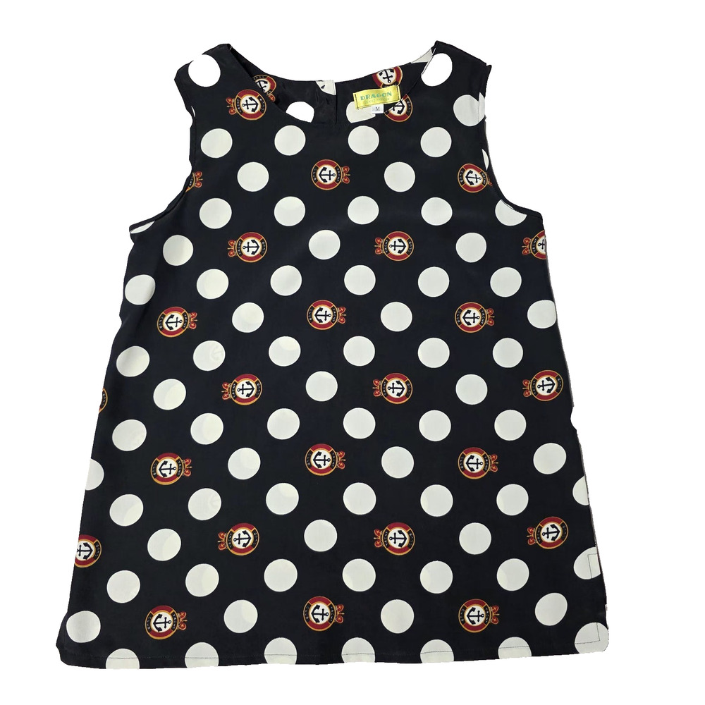 Vintage Dragon HKG Fashion Nautical Polka Dot Shell Top Sleeveless Anchor M